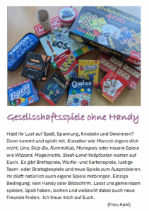 Flyer zum Ganztagskurs Gesellschaftsspiele ohne Handy