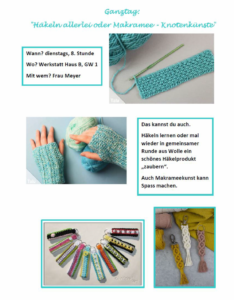 Flyer zum Ganztagskurs Häkeln und Makramee