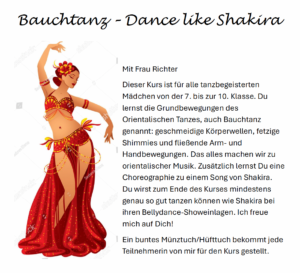 Flyer zum Ganztagskurs Bauchtanz – Dance like Shakira