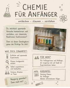 Flyer zum Ganztagskurs Chemie für Anfänger