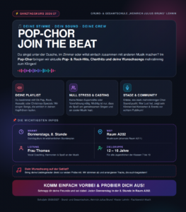 Flyer zum Ganztagskurs Chor (Pop-Chor)