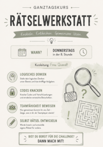 Flyer zum Ganztagskurs Rätselwerkstatt