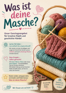 Flyer zum Ganztagskurs Stricken