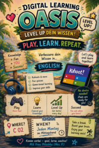Flyer zum Mittagsband-Angebot Digitale Spiele-Oase (Digital Learning Oasis)