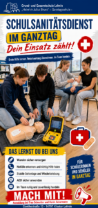 Flyer zum Mittagsband-Angebot Schulsanitätsdienst